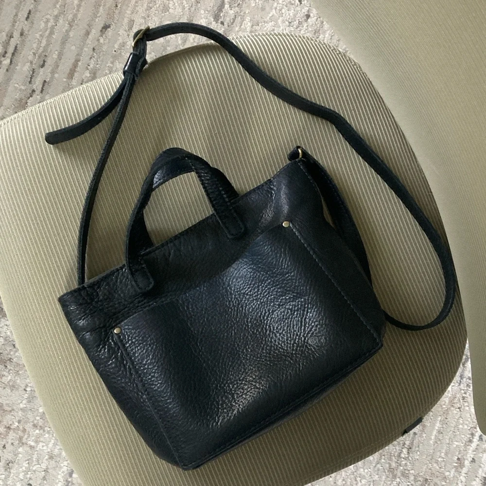 Portland Leather Mini Crossbody Tote Pebbled Black - Picture 5 of 12